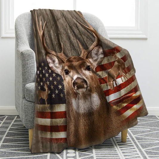 Blanket US Flag with Deer
